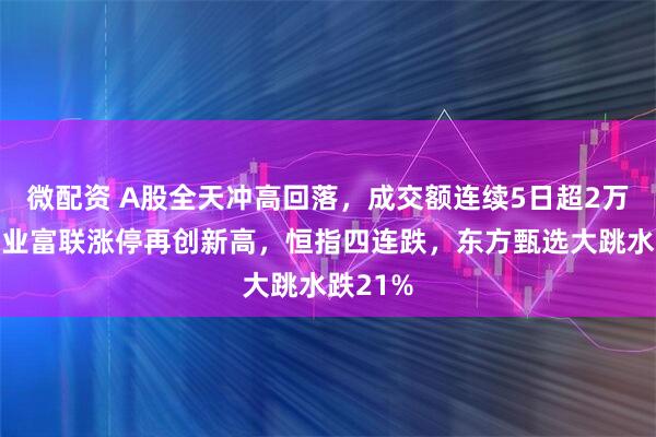 微配资 A股全天冲高回落，成交额连续5日超2万亿，工业富联涨停再创新高，恒指四连跌，东方甄选大跳水跌21%